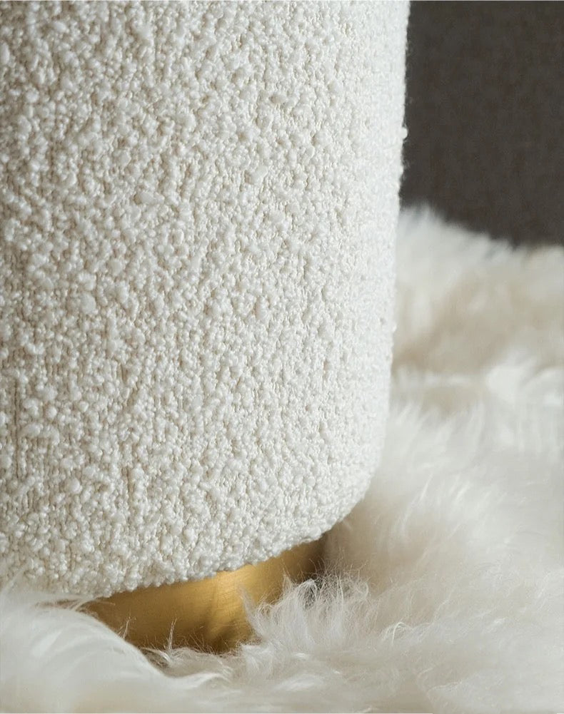 Set of 2 White Sherpa Round Storage Ottomans with Gold Base – Soft Vanity Stool for Bedroom or Living Room