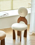 Luxury Bouclé Dining Chair – Sculptural Modern Wood Accent Chair for Dining Room or Vanity