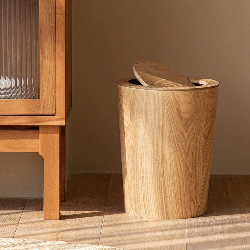 Wooden-Style Trash Bin with Optional Rotating Lid – Modern & Functional Design
