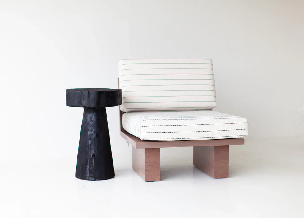 Charred Black Wood Side Table – Sculptural Solid Wood Accent Stool