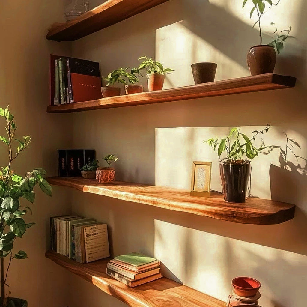 Live Edge Floating Wood Shelf – Rustic Natural Solid Wood Wall Shelf