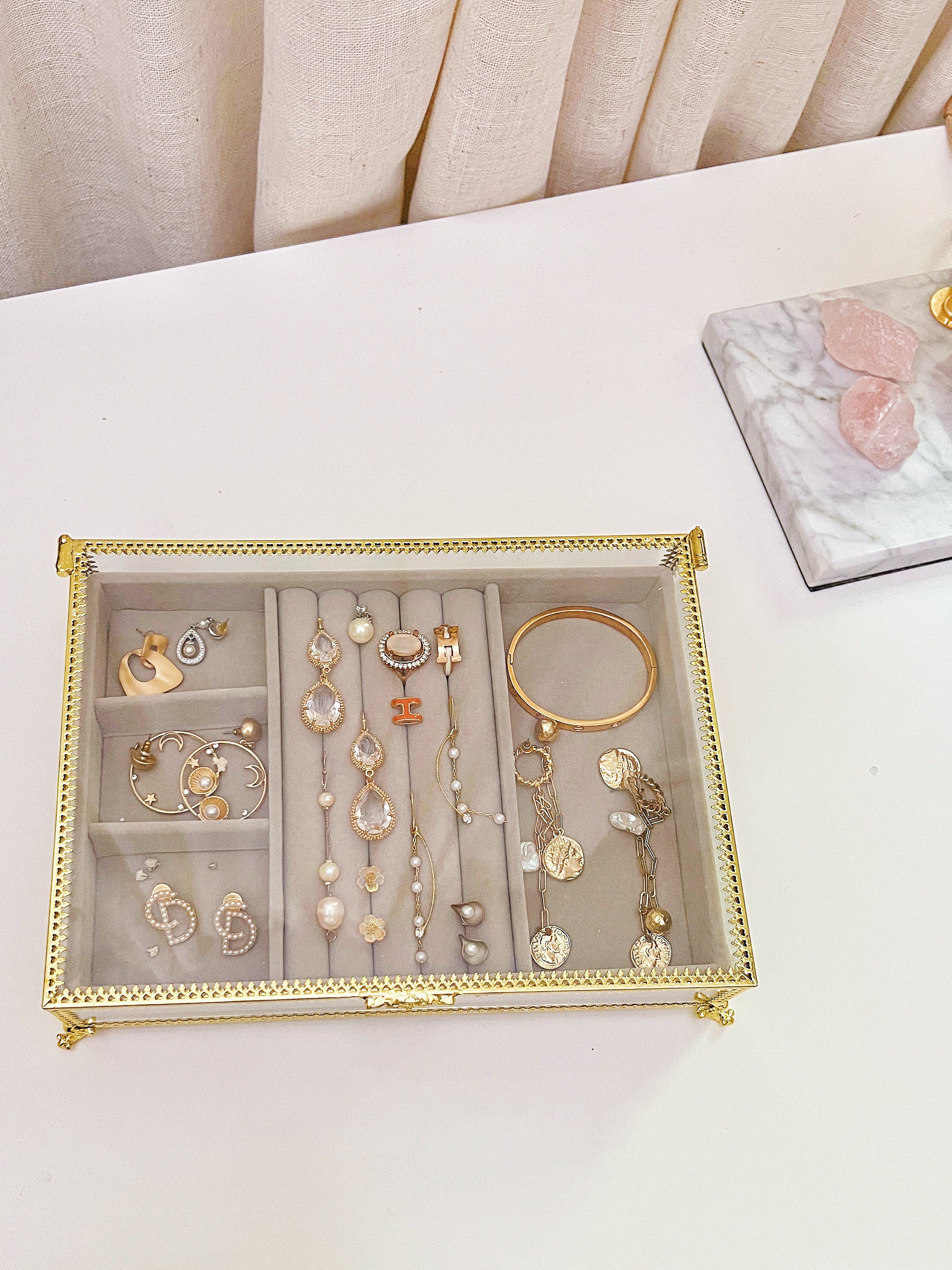 Crystal Sparkle Glass Jewelry Storage Box Desktop Organizer