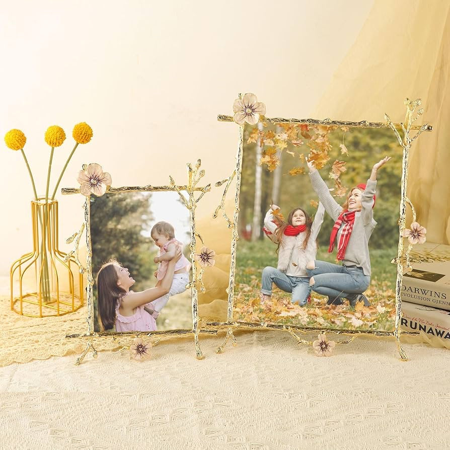 Floral Wedding Metal Picture Frame – Elegant 4x6 & 5x7 Sizes