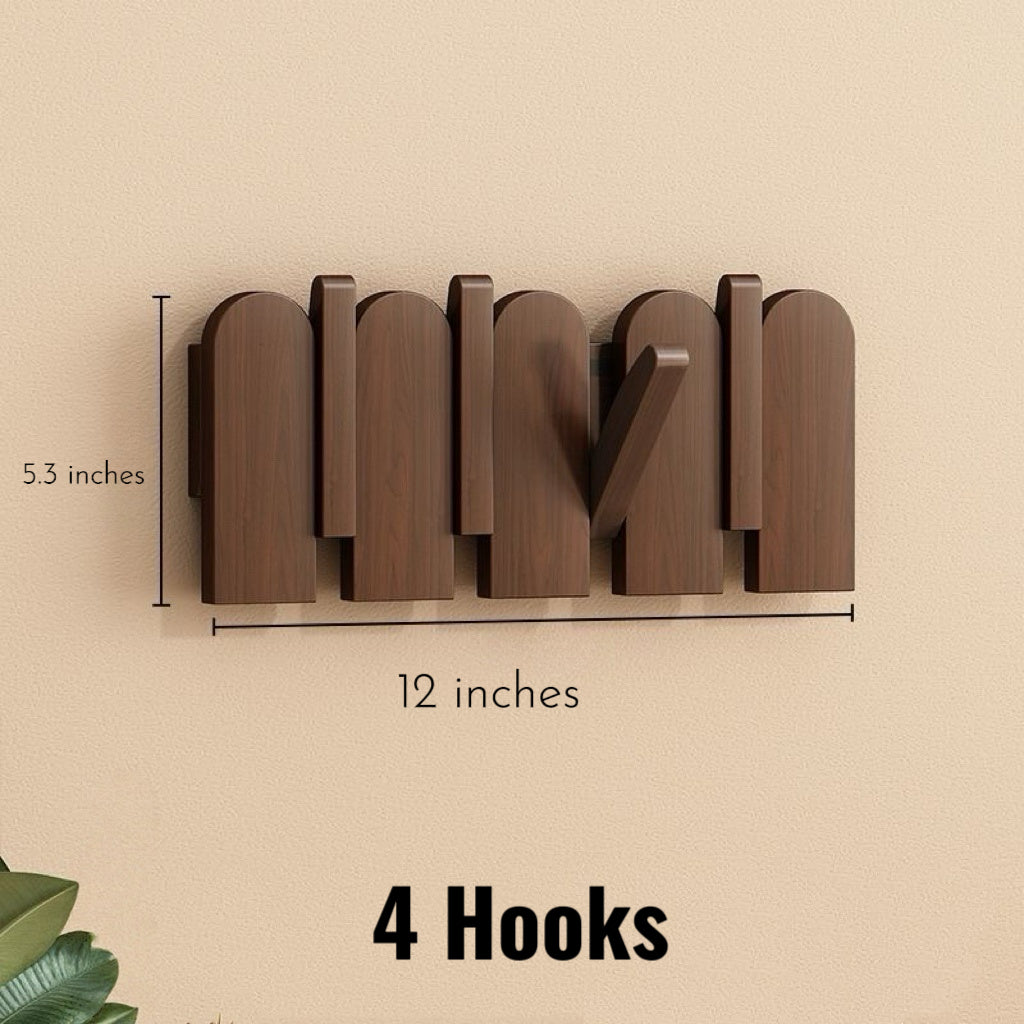 Modern Folding Wooden Wall Hook Rack (3–10 Hooks)