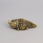 Miniature Brass Crocodile Figurine – Symbol of Power & Resilience, Antique Style Desk Decor