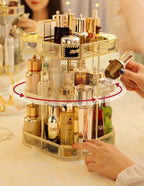 Gold Glass Rotation Makeup Perfume Tray Organizer