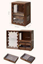Luxury Walnut Wood Vanity Organizer – High-Capacity Cosmetic Storage Box with Mirror & Drawers