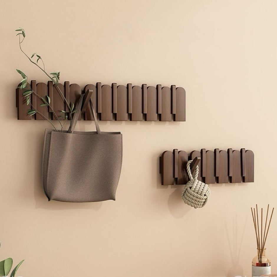 Modern Folding Wooden Wall Hook Rack (3–10 Hooks)