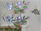 Handcrafted Stained Glass Flower Hanging | Iridescent Cherry Blossom Suncatcher with Silver/Black Frame