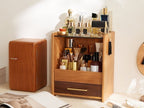 Modern Wood Makeup Organizer – 3-Layer Vanity Storage Box with Drawer