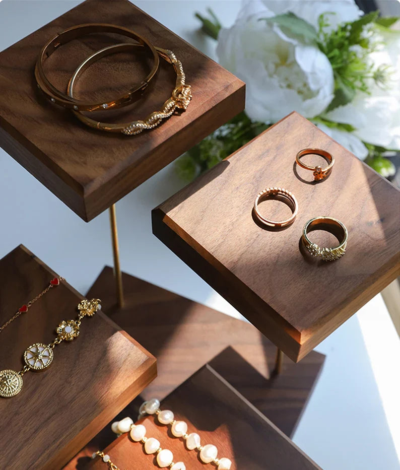 Wooden Jewelry Display Stand Set – Ring, Necklace, Earring Organizers for Retail & Home