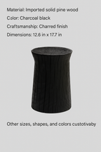 Sculptural Charred Wood Coffee Tables & Stools – Sustainable Café Decor