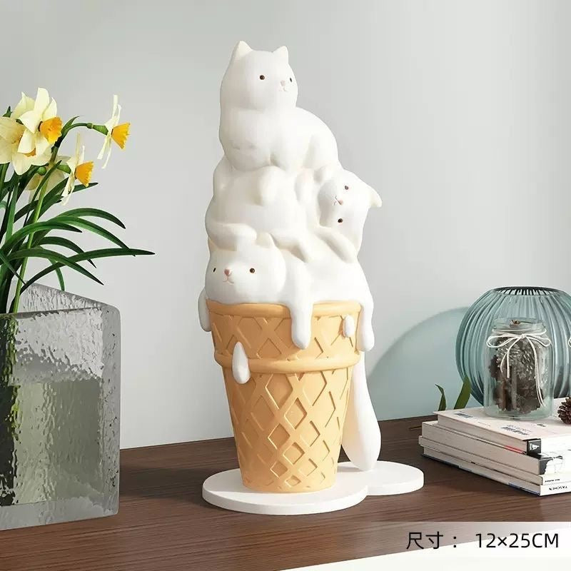 Ice Cream Melting Cat Sculpture – Sweet, Playful Decor