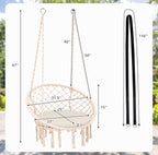 Bohemian Macrame Hammock Chair with Cushion - Indoor/Outdoor Hanging Rope Swing with Hardware Kit & Strap