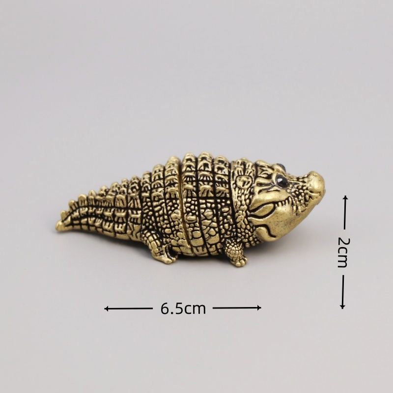 Miniature Brass Crocodile Figurine – Symbol of Power & Resilience, Antique Style Desk Decor