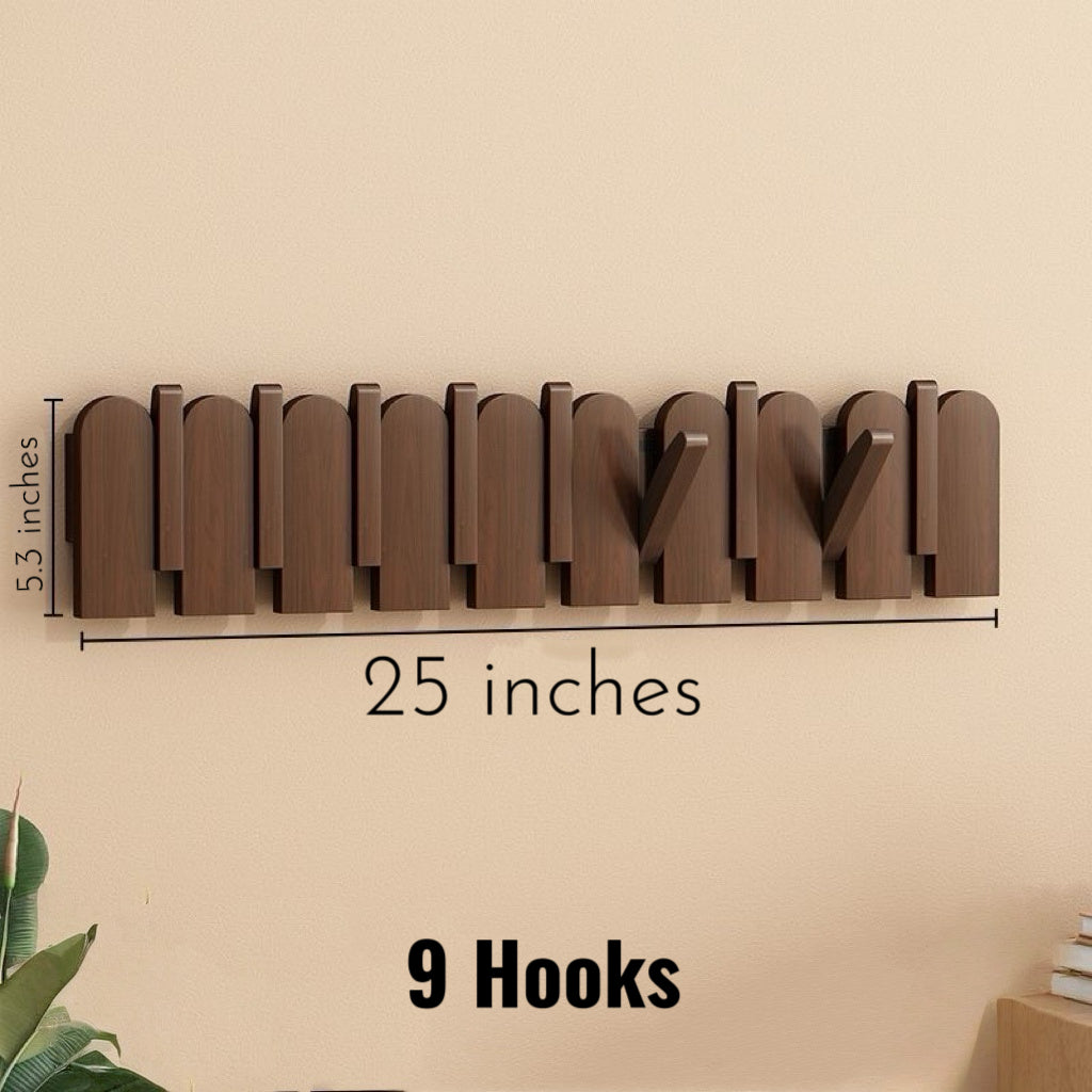 Modern Folding Wooden Wall Hook Rack (3–10 Hooks)