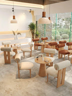 Modern Curved Back Plush Upholstery with Wood Base Chair