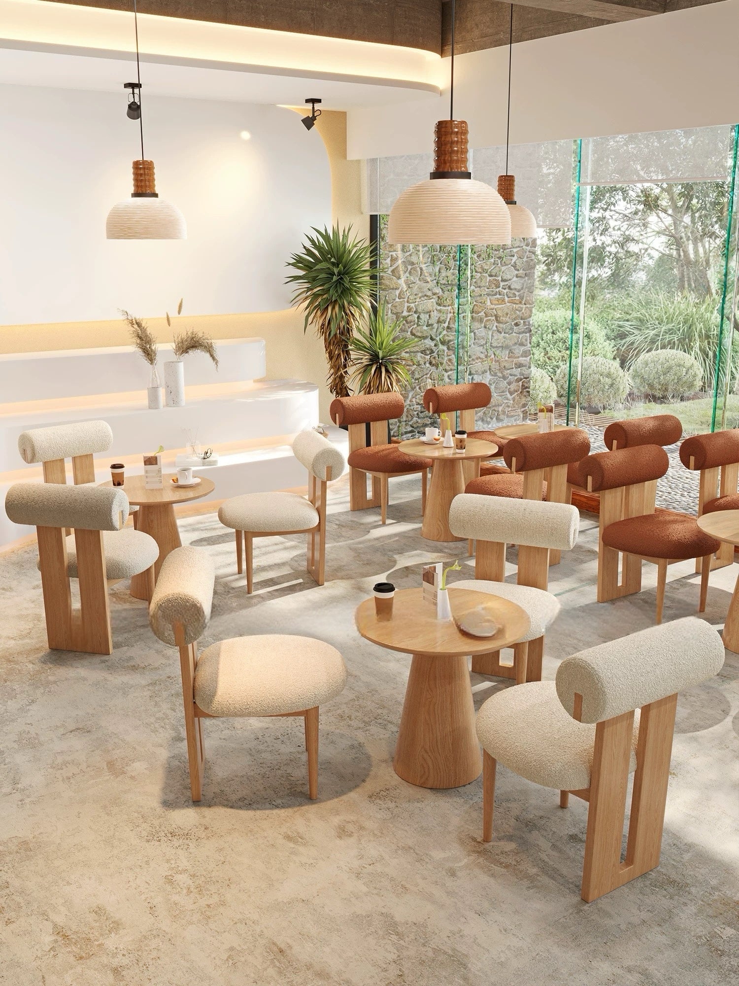 Modern Curved Back Plush Upholstery with Wood Base Chair