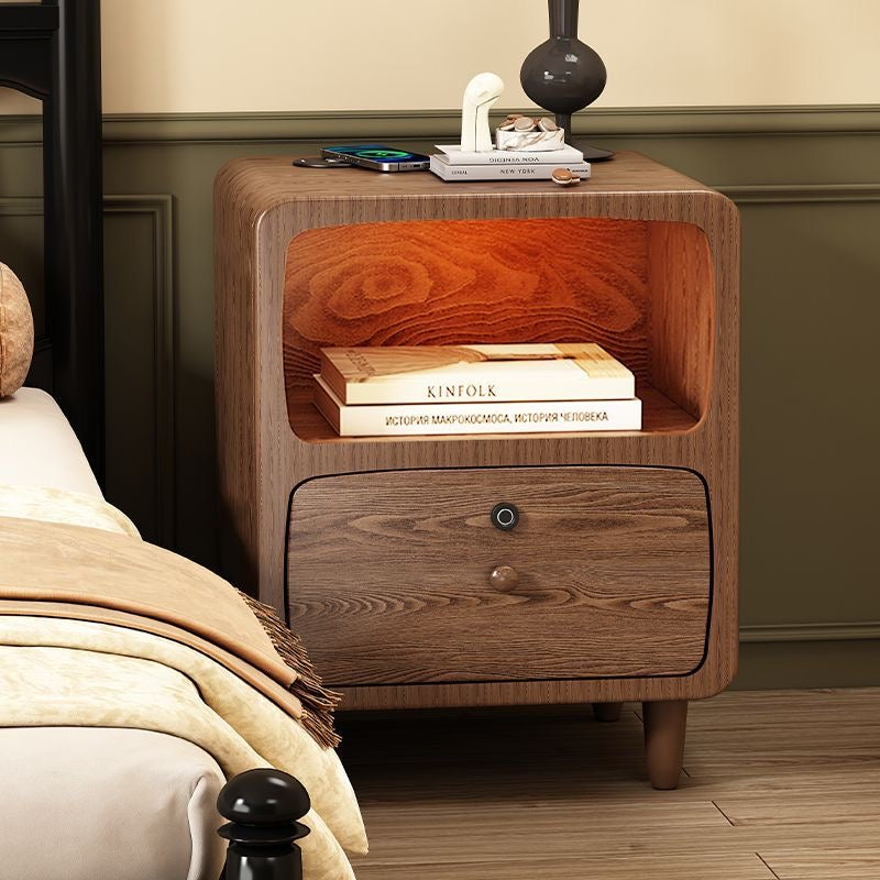 Standing Bedside Table – Nightstand with Drawer and Open Shelf
