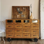 Vintage Multi-Drawer Wooden Cabinet on Wheels