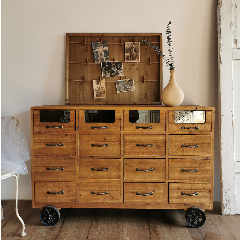 Vintage Multi-Drawer Wooden Cabinet on Wheels