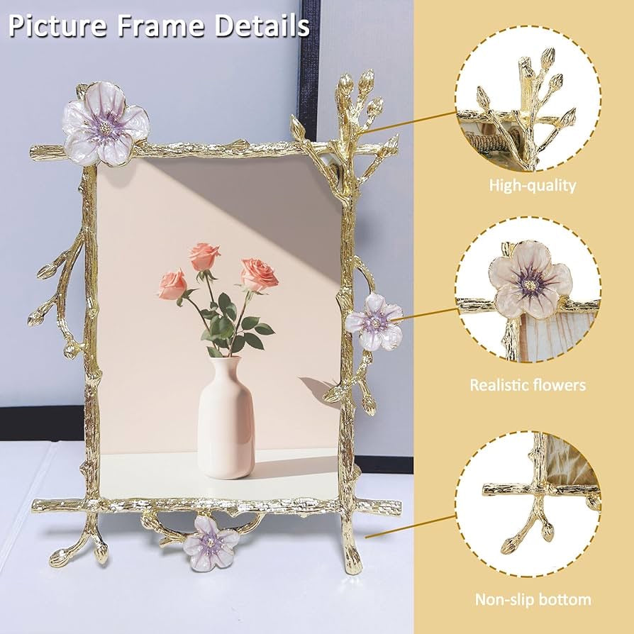 Floral Wedding Metal Picture Frame – Elegant 4x6 & 5x7 Sizes