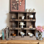 Vintage Wooden Wall Cubby Shelf Organizer – Rustic Display & Storage