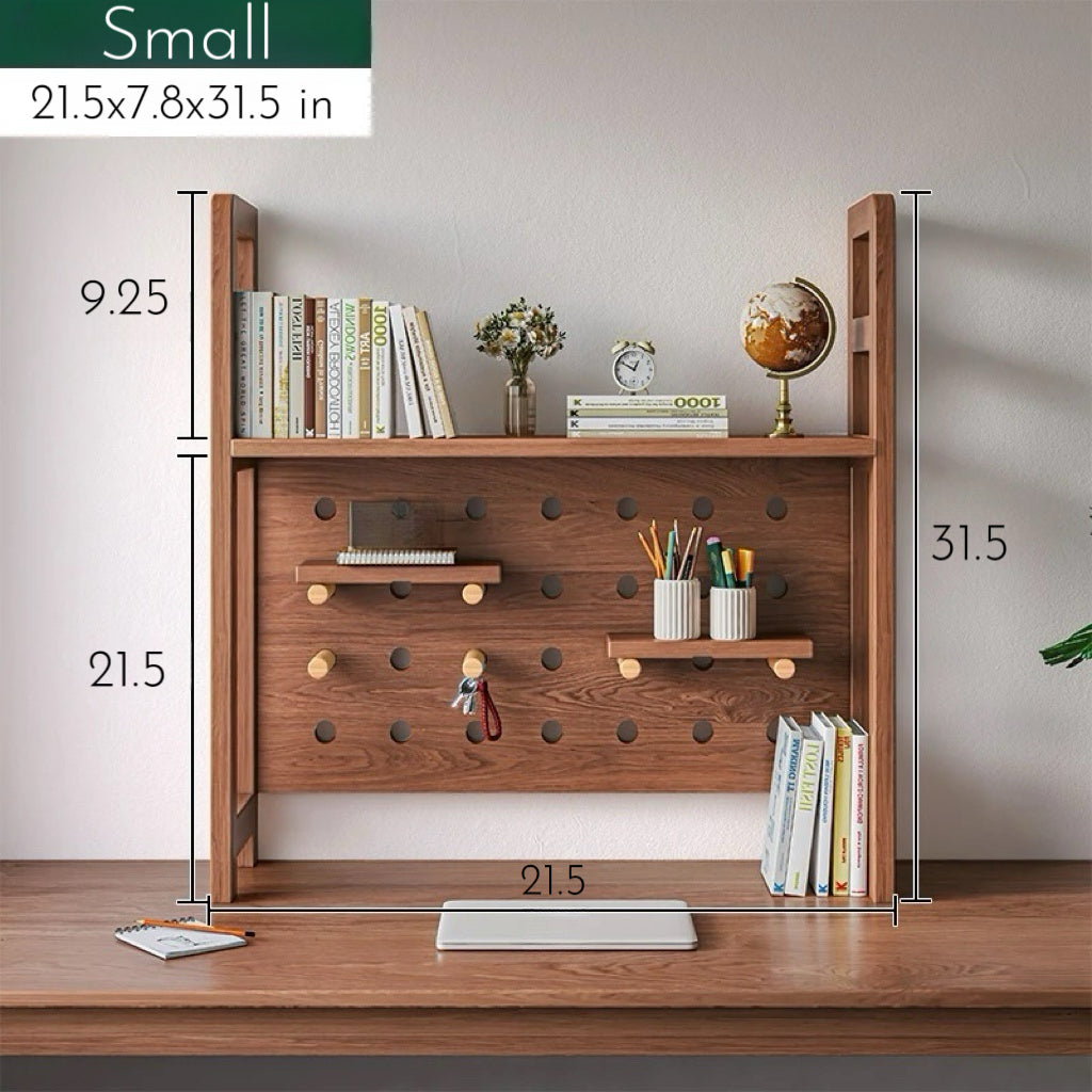 Adjustable Wooden Desktop Organizer Shelf with Pegboard – Multifunctional Bookshelf for Home Office