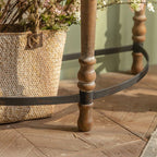 Rustic Wooden Half-Moon Round Corner Entryway Table with Iron Detailing