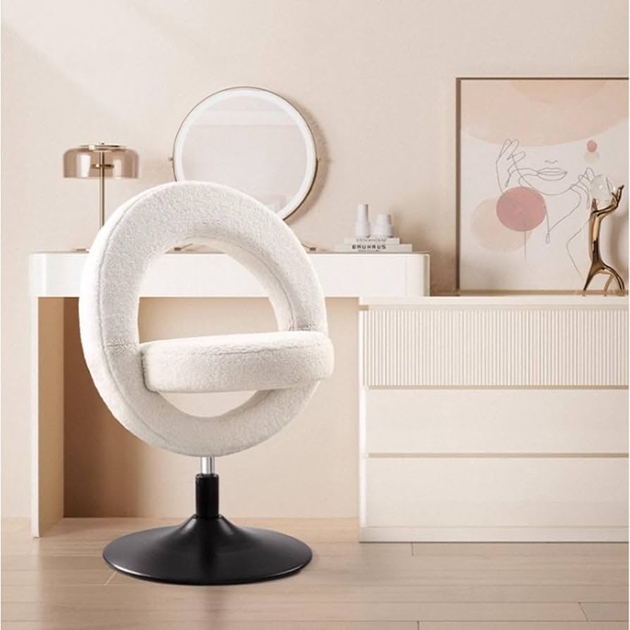Modern Boucle Swivel Vanity Chair – Donut Accent Chair with 360° Rotation