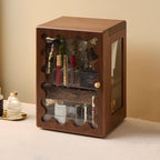 Luxury Walnut Wood Vanity Organizer – High-Capacity Cosmetic Storage Box with Mirror & Drawers