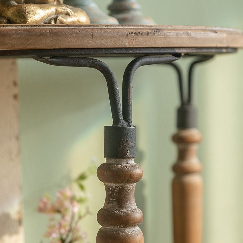 Rustic Wooden Half-Moon Round Corner Entryway Table with Iron Detailing