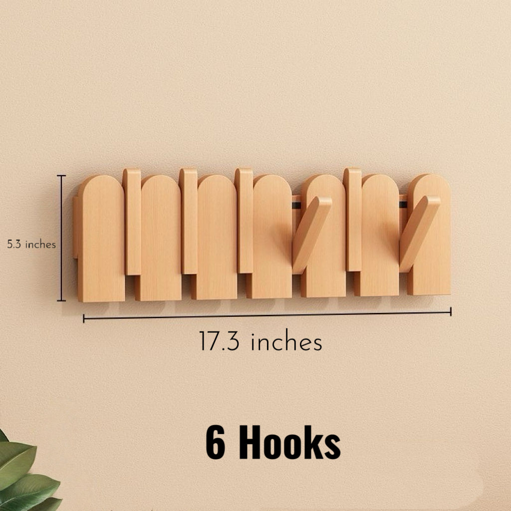 Modern Folding Wooden Wall Hook Rack (3–10 Hooks)
