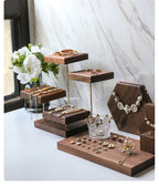 Wooden Jewelry Display Stand Set – Ring, Necklace, Earring Organizers for Retail & Home