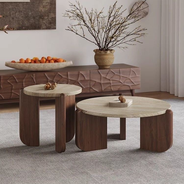 Solid Wood & Natural Stone Coffee Table