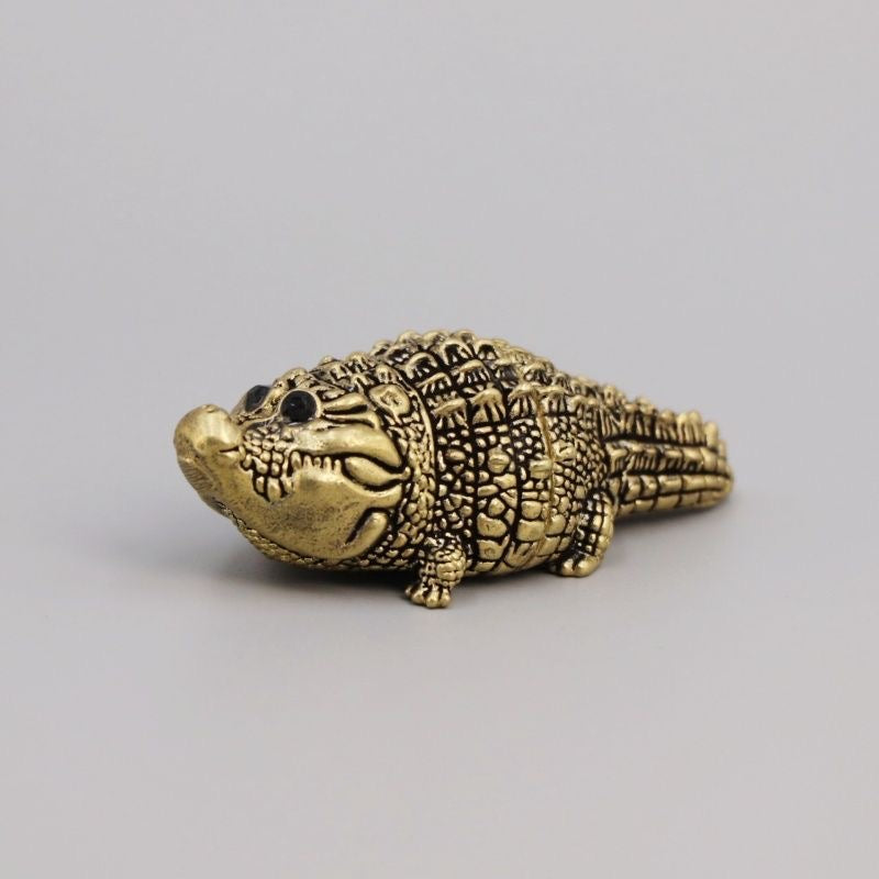 Miniature Brass Crocodile Figurine – Symbol of Power & Resilience, Antique Style Desk Decor