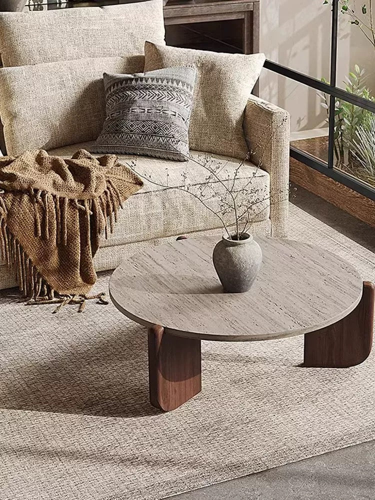 Solid Wood & Natural Stone Coffee Table
