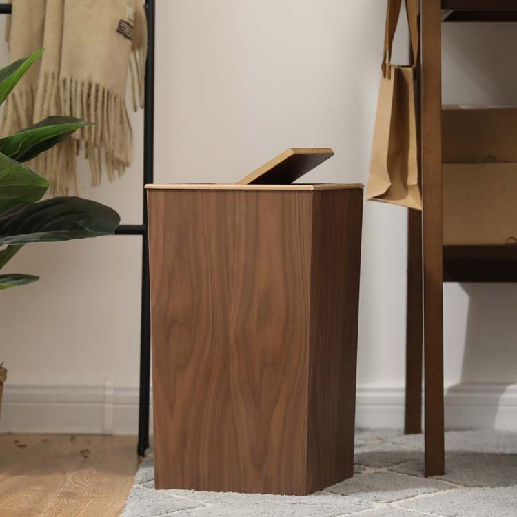 Wooden-Style Trash Bin with Optional Rotating Lid – Modern & Functional Design