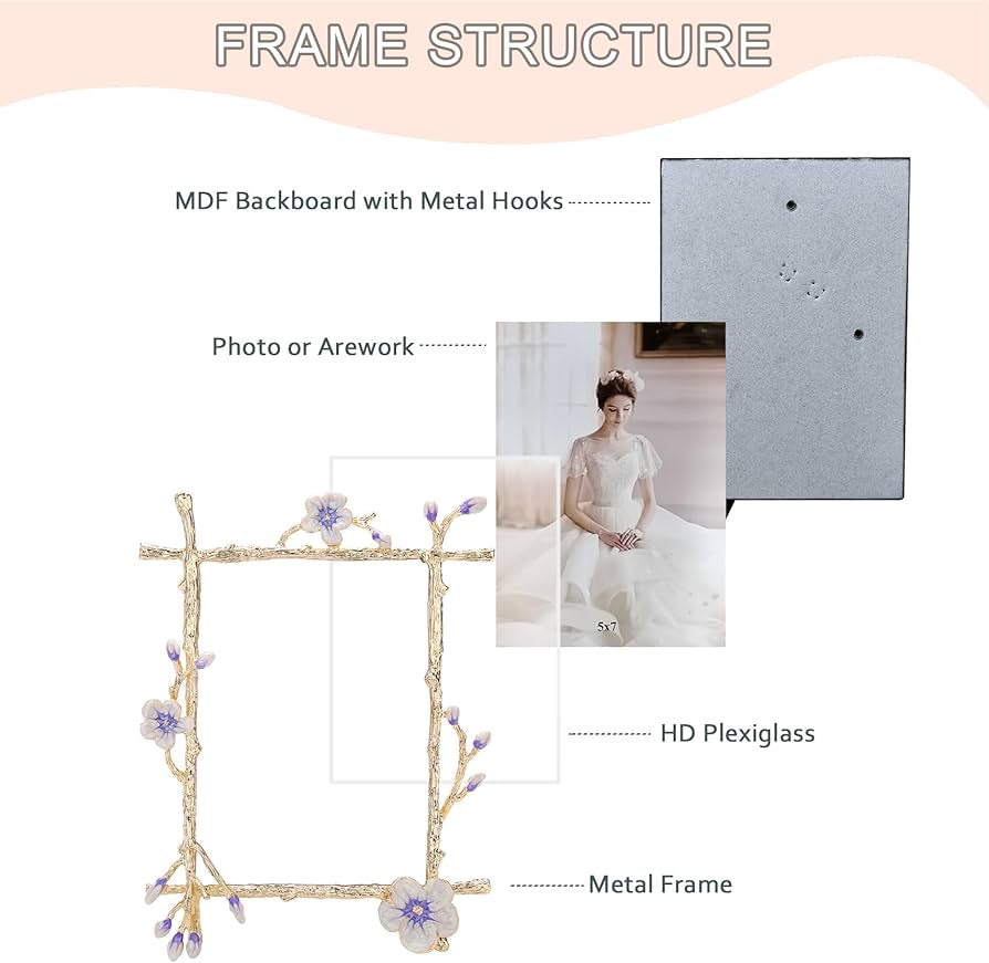Floral Wedding Metal Picture Frame – Elegant 4x6 & 5x7 Sizes
