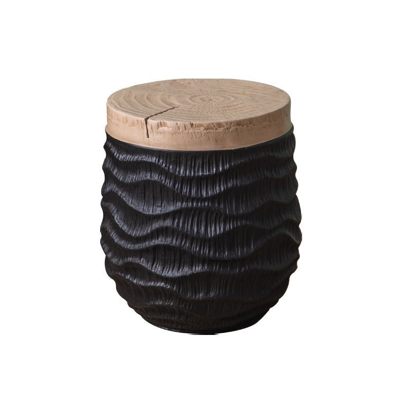 Textured Solid Wood Side Table – Natural Top & Sculpted Base