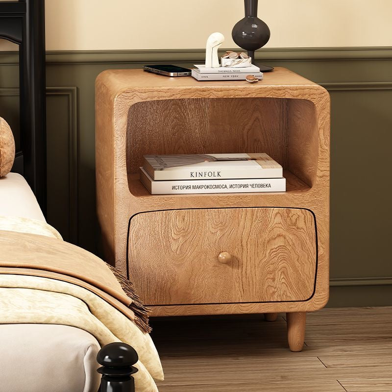 Standing Bedside Table – Nightstand with Drawer and Open Shelf