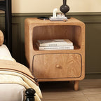 Standing Bedside Table – Nightstand with Drawer and Open Shelf