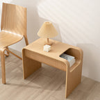 C-Shaped Convertible Wood Side Table With Storage