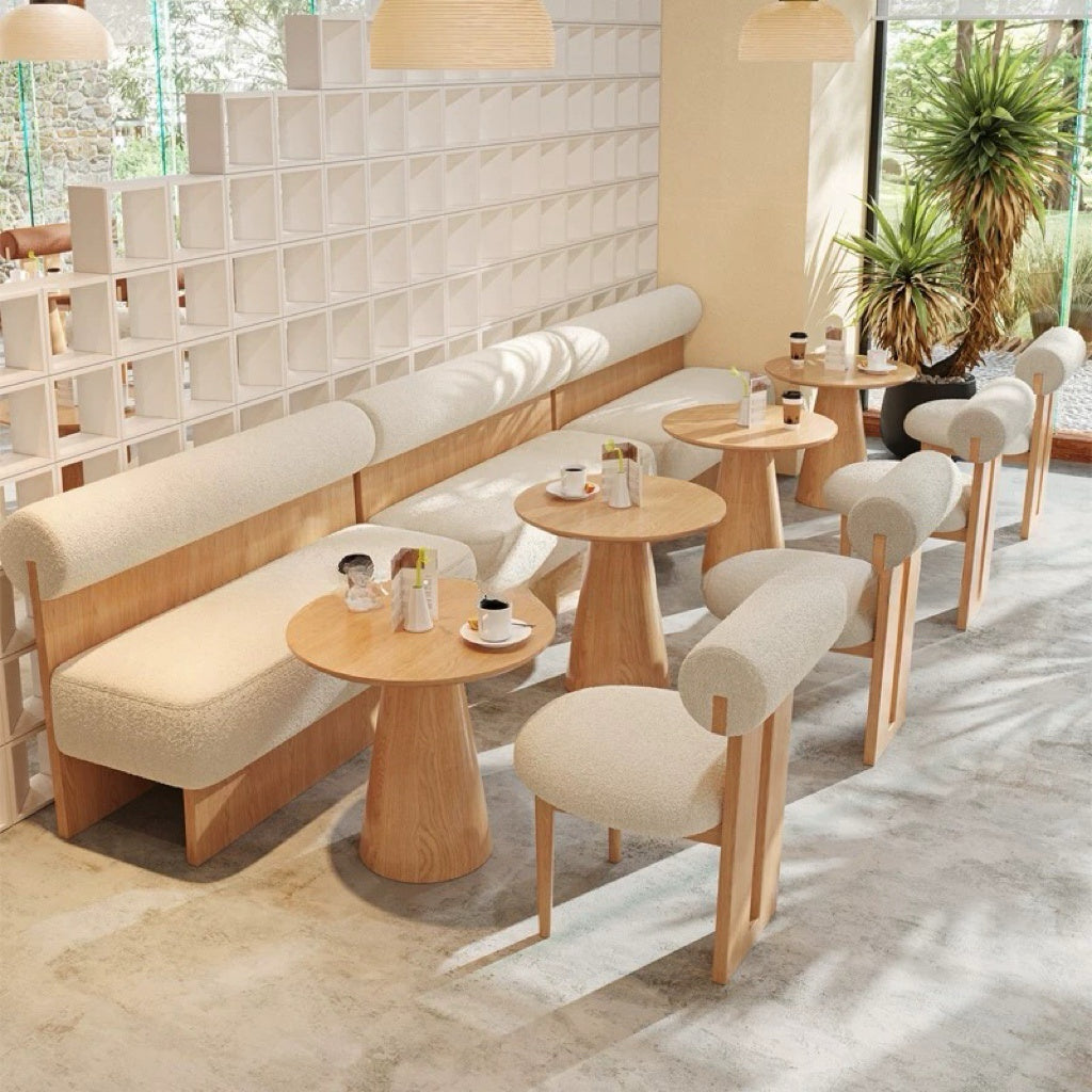 Modern Curved Back Plush Upholstery with Wood Base Chair