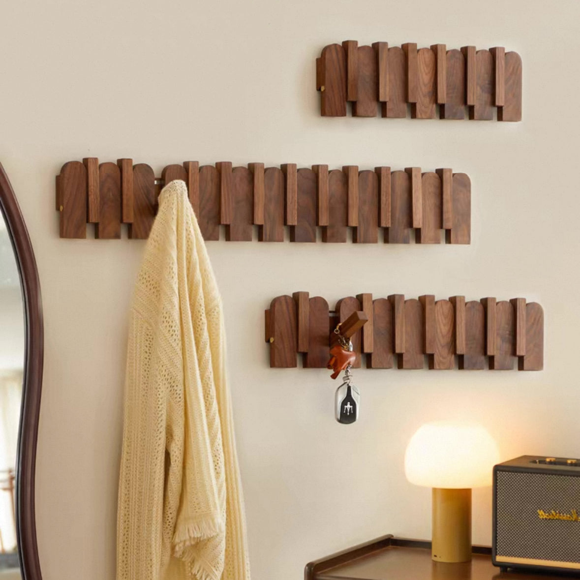 Modern Folding Wooden Wall Hook Rack (3–10 Hooks)