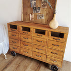Vintage Multi-Drawer Wooden Cabinet on Wheels