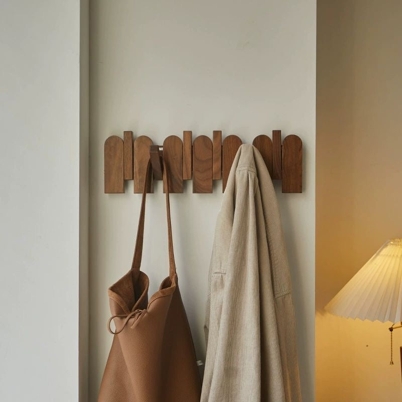 Modern Folding Wooden Wall Hook Rack (3–10 Hooks)
