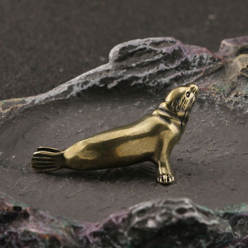 Mini Brass Seal Figurine – Handcrafted Collectible Desk Ornament