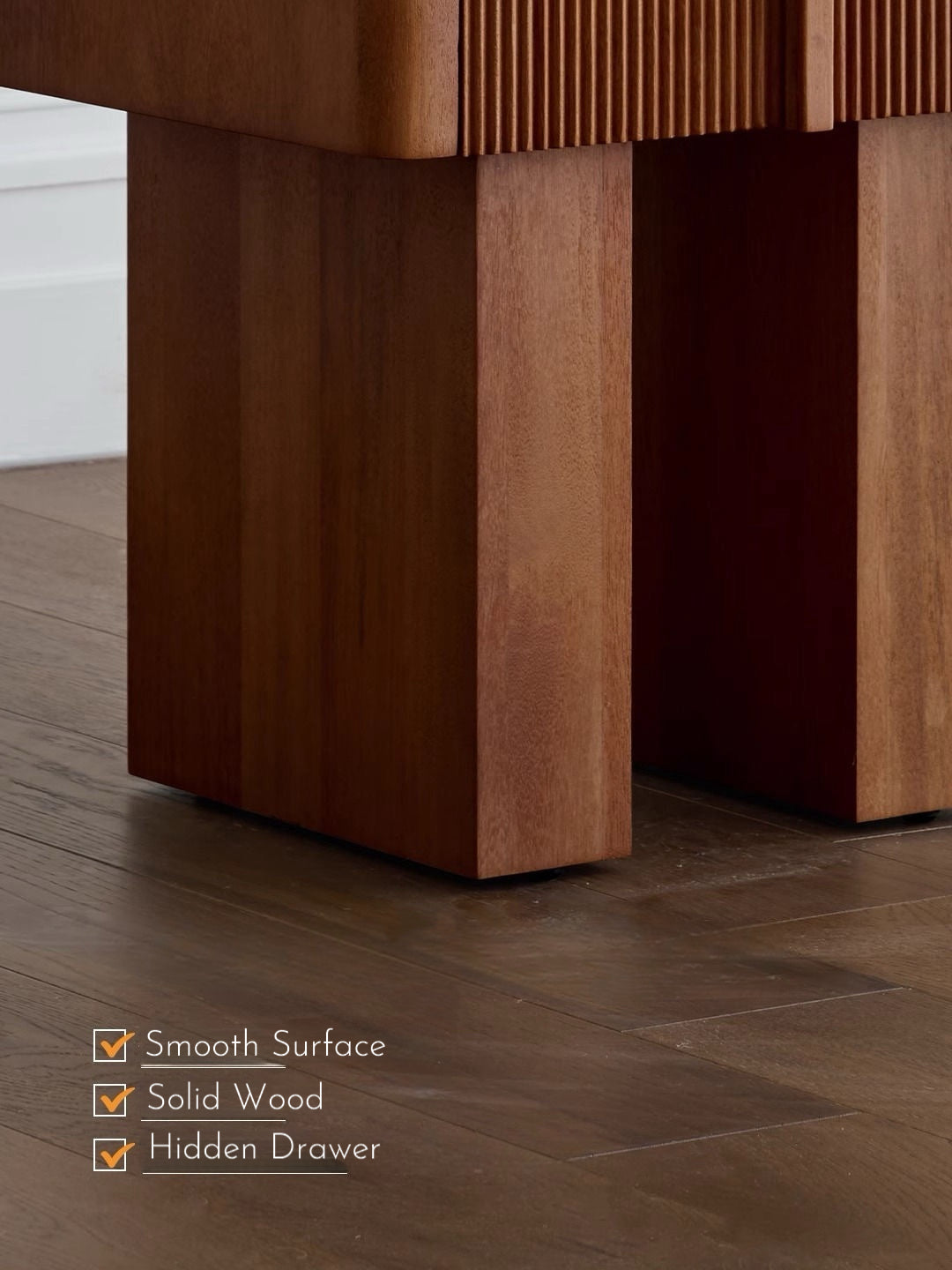 Solid Wood Nightstand with Fluted Drawer Fronts