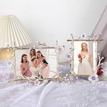 Floral Wedding Metal Picture Frame – Elegant 4x6 & 5x7 Sizes